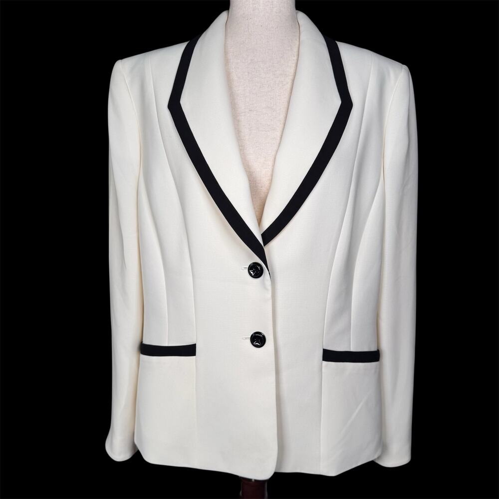 NWT TAHARI ASL Vinny Cloud White Blazer Black Line Academia Career Office sz 18